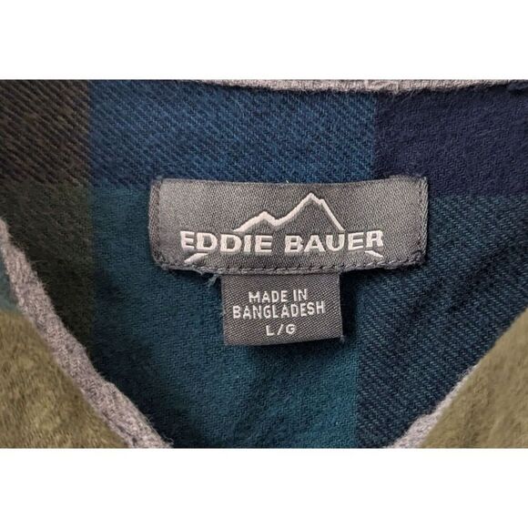 Mens Eddie Bauer Flannel Plaid Shirt Size Large Blue Green - Picture 4 of 9